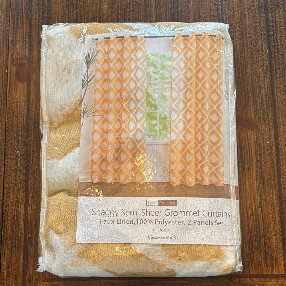 Home Easentials Shaggy Grommet Sheer Curtains Set 52x84 Mustard/Tan